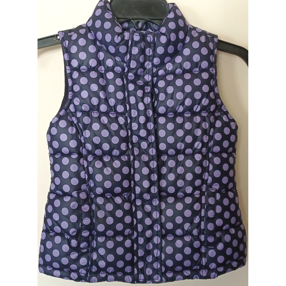 GapKids Puffer Vest Kids XS 4-5 Purple Polka Dot Navy Fleece Lined Quilted Fall